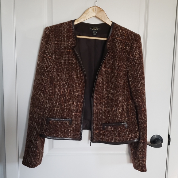 Vintage Jackets & Blazers - VINTAGE PORTFOLIO LOUBEN Brown Tweed Wool Blazer Jacket